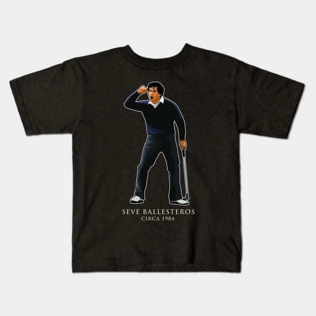 Seve Ballesteros Circa 198 Kids T-Shirt by RunAndGow